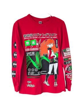Neon Genesis Evangelion Shirt Small Red Asuka Long Sleeve Anime cyber y2k grunge